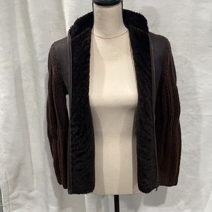 Dark Brown Shearling & Cashmere Sweater-Jacket